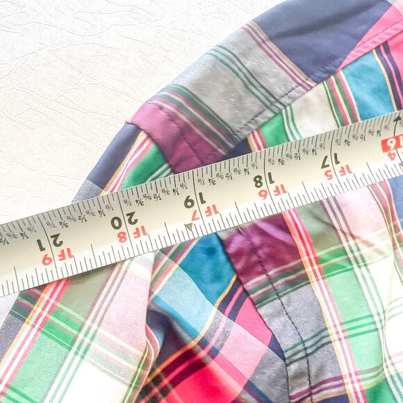 Alan Flusser Mens Medium 100 Cotton Multicolor Plaid 2 Layer Button Down Collar - Picture 8 of 10